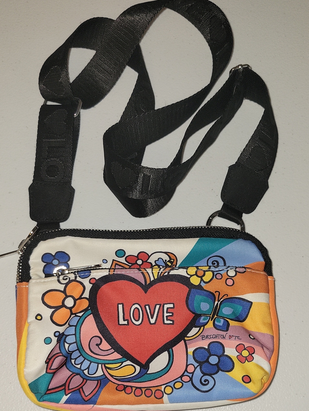 Brighton Multicolor 'Love' Heart Crossbody Bag with Black Strap